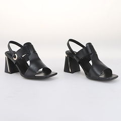 Whale Shoes SD01 - Sandal Nữ  Mũi Vuông 7cm Gót Sơn Vân Da Viền Mạ Vàng Sang Trọng, che khuyết điểm, đế chống trơn trượt