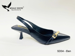 Whale Shoes SD04 – Giày Slingback 5cm mũi nhọn, hậu vuông da mờ, đính khoá mạ vàng sang trọng