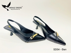 Whale Shoes SD04 – Giày Slingback 5cm mũi nhọn, hậu vuông da mờ, đính khoá mạ vàng sang trọng