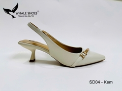 Whale Shoes SD04 – Giày Slingback 5cm mũi nhọn, hậu vuông da mờ, đính khoá mạ vàng sang trọng
