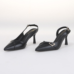 Whale Shoes SD06 – Giày cao gót nữ 7cm, mũi nhọn cổ tim, khoét eo da mờ, khoá đính đá sang trọng, đế chống trơn trượt