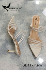 Whale Shoes SD11 – Guốc cao gót nữ 5cm mũi nhọn dây đá sáng, thiết kế 3 trong 1 hiện đại, đế chống trơn trượt