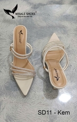 Whale Shoes SD11 – Guốc cao gót nữ 5cm mũi nhọn dây đá sáng, thiết kế 3 trong 1 hiện đại, đế chống trơn trượt