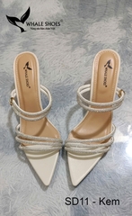 Whale Shoes SD11 – Guốc cao gót nữ 5cm mũi nhọn dây đá sáng, thiết kế 3 trong 1 hiện đại, đế chống trơn trượt