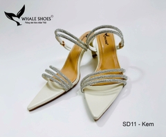 Whale Shoes SD11 – Guốc cao gót nữ 5cm mũi nhọn dây đá sáng, thiết kế 3 trong 1 hiện đại, đế chống trơn trượt