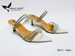 Whale Shoes SD11 – Guốc cao gót nữ 5cm mũi nhọn dây đá sáng, thiết kế 3 trong 1 hiện đại, đế chống trơn trượt