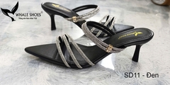 Whale Shoes SD11 – Guốc cao gót nữ 5cm mũi nhọn dây đá sáng, thiết kế 3 trong 1 hiện đại, đế chống trơn trượt