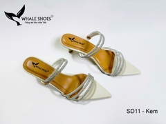 Whale Shoes SD11 – Guốc cao gót nữ 5cm mũi nhọn dây đá sáng, thiết kế 3 trong 1 hiện đại, đế chống trơn trượt