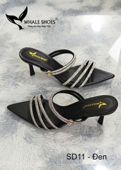 Whale Shoes SD11 – Guốc cao gót nữ 5cm mũi nhọn dây đá sáng, thiết kế 3 trong 1 hiện đại, đế chống trơn trượt