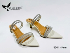 Whale Shoes SD11 – Guốc cao gót nữ 5cm mũi nhọn dây đá sáng, thiết kế 3 trong 1 hiện đại, đế chống trơn trượt