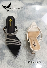 Whale Shoes SD11 – Guốc cao gót nữ 5cm mũi nhọn dây đá sáng, thiết kế 3 trong 1 hiện đại, đế chống trơn trượt