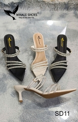 Whale Shoes SD11 – Guốc cao gót nữ 5cm mũi nhọn dây đá sáng, thiết kế 3 trong 1 hiện đại, đế chống trơn trượt