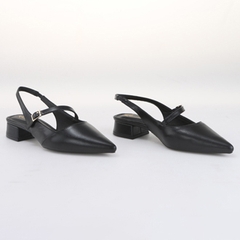 Whale Shoes SD08 - Giày slingback nữ 3cm mũi nhọn da mờ, đơn giản thanh lịch, gót vuông bọc da, đế chống trơn trượt