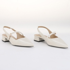Whale Shoes SD08 - Giày slingback nữ 3cm mũi nhọn da mờ, đơn giản thanh lịch, gót vuông bọc da, đế chống trơn trượt