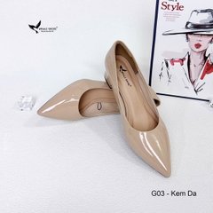 Whale Shoes G03 – Giày cao gót nữ 5cm da bóng, gót vuông mica viền vàng sang xịn, mũi nhọn hiện đại thanh lịch