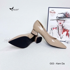 Whale Shoes G03 – Giày cao gót nữ 5cm da bóng, gót vuông mica viền vàng sang xịn, mũi nhọn hiện đại thanh lịch