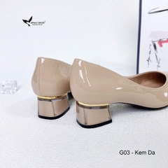 Whale Shoes G03 – Giày cao gót nữ 5cm da bóng, gót vuông mica viền vàng sang xịn, mũi nhọn hiện đại thanh lịch