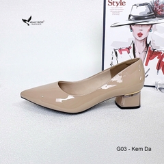 Whale Shoes G03 – Giày cao gót nữ 5cm da bóng, gót vuông mica viền vàng sang xịn, mũi nhọn hiện đại thanh lịch