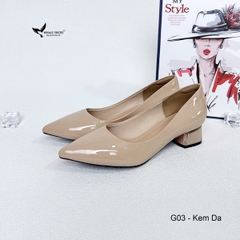 Whale Shoes G03 – Giày cao gót nữ 5cm da bóng, gót vuông mica viền vàng sang xịn, mũi nhọn hiện đại thanh lịch