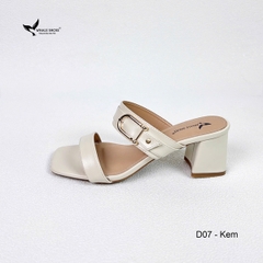 Dép cao gót 5cm mũi vuông, đính khóa trang trí thanh lịch, mang cực êm chân, đế chống trơn trượt- Whale Shoes D07