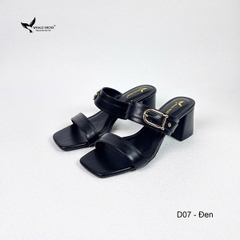 Dép cao gót 5cm mũi vuông, đính khóa trang trí thanh lịch, mang cực êm chân, đế chống trơn trượt- Whale Shoes D07