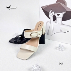 Dép cao gót 5cm mũi vuông, đính khóa trang trí thanh lịch, mang cực êm chân, đế chống trơn trượt- Whale Shoes D07