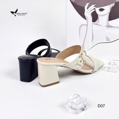 Dép cao gót 5cm mũi vuông, đính khóa trang trí thanh lịch, mang cực êm chân, đế chống trơn trượt- Whale Shoes D07