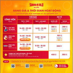 THÔNG BÁO THAY ĐỔI LỊCH HOẠT ĐỘNG SUN WORLD HẠ LONG THÁNG 9/2025