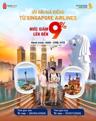 Ưu đãi đặc biệt từ Singapore Airlines – Giảm đến 9% cho các hành trình quốc tế