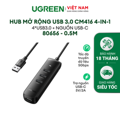 Bộ chia 4 cổng USB 3.0 UGREEN CM416 - Tốc độ truyền 480Mbps, khả năng tương thích rộng - 80656-Đen-0.5M