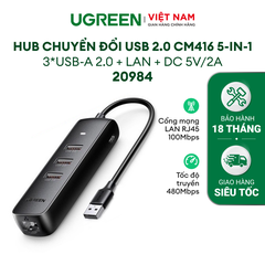 HUB USB 3 cổng 2.0 kèm cổng mạng LAN 10/100Mbps UGREEN CR103 (Đen) - USB -3xUSB2.0-LAN