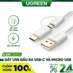 Dây USB đa năng 2 trong 1 đầu ra Micro-USB và USB Type C dài 0.25-2M UGREEN US142 - Đen-2