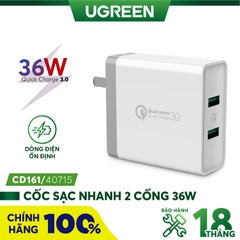 Sạc điện thoại 2 cổng hỗ trợ QC3.0/FCP màu đen (40715) CD161