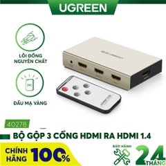 Bộ gộp 3 cổng HDMI ra 1 HDMI 1.4 UGREEN 40278 - Hỗ trợ 4k * 2k 3D vỏ hợp kim kẽm có remote điều khiển