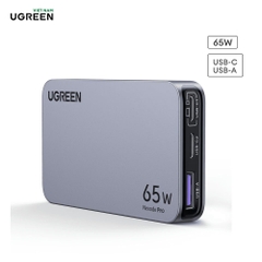 Sạc điện thoại 2 cổng USB-C và 1 USB Nexode Pro hỗ trợ GaN 65W màu ghi xám (15817). Hãng Ugreen mới 100%