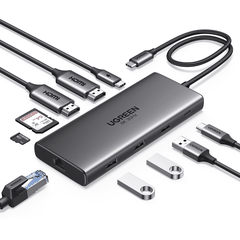 Bộ chuyển đổi USB-C sang 2*USB C+2*USB 2.0+USB 3.0+2*HDMI, SD TF, LAN hỗ trợ 8K (15534), chuyển đổi âm thanh, hình ảnh và không có chức năng thu phát sóng