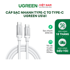 Cáp sạc nhanh PD100W UGREEN US161 - Sạc nhanh Quick Charge 4.0 dòng 3A, tốc độ truyền 10Gbps - ghi xám-USB type C-1.5