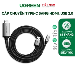 Cáp chuyển đổi Type C sang HDMI UGREEN CM183 - Hỗ trợ cổng nguồn sạc USB 2.0 - Độ phân giải 4K2K@60Hz, đầu mạ kẽm chống hoen gỉ, tăng khả năng tiếp xúc  - Hàng phân phối chính hãng - Bảo hành 18 tháng 1 đổi 1