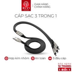 Dây cáp sạc 3 trong 1 - DIVI P442 - Vỏ bện nylon - Hàng phân phối chính hãng - Bảo hành 12 tháng