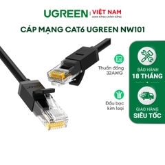 Cáp mạng Cat6 UGREEN NW101 Thuần đồng 32AWG đầu bọc kim loại - 15m- tròn-đen-60818