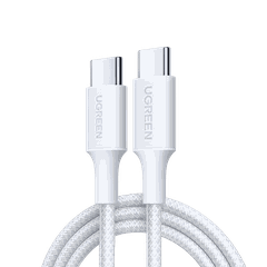 Cáp dữ liệu USB-C (35218) truyền dữ liệu giữa máy tính và điện thoại dài 1m màu trắng 5 lõi đ/k lõi 0,4-0,7mm, bọc nhựa PVC vải bện có đầu nối sẵn
