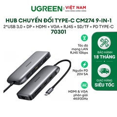 Hub Type C cho MacBook/ Laptop các thiết bị máy tính điện thoại hỗ trợ USB type C truyền âm thanh hình ảnh UGREEN - 70301