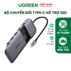 Bộ chuyển đổi Type C UGREEN 70449 - Mở rộng 3 cổng USB 3.1 Gen2 + HDMI + PD 100W + Cấp nguồn DC + SSD M.2 NGFF Docking Station - Hàng phân phối chính hãng - Bảo hành 18 tháng 1 đổi 1