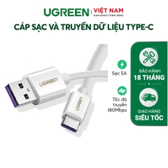 Cáp sạc Type C UGREEN US253 Sạc nhanh dòng 5A, truyền dữ liệu tốc độ cao - trắng-Type C-1