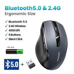 UGREEN MU006 Chuột không dây dùng cho máy tính, laptop chất liệu nhựa ABS, màu xanh 2.4Ghz Kèm Pin AA