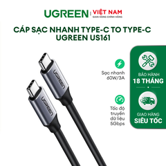 Cáp sạc nhanh PD100W UGREEN US161 - Sạc nhanh Quick Charge 4.0 dòng 3A, tốc độ truyền 10Gbps - Ghi xám-1m-60183-USB type C-1