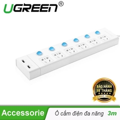 Ô cắm điện đa năng 6 cổng + 2 cổng sạc USB + Công tắc; MAX 2500W
