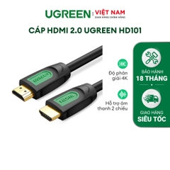 Cáp HDMI 2.0 UGREEN HD101 Thuần đồng 100% 19+1 dùng cho Tivi máy tính máy chiếu màn hình... độ dài từ 1-15m - Đen