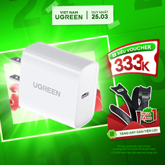 Củ sạc nhanh PD20W UGREEN CD137 - Sạc nhanh cổng Type C PD20W, chống quá dòng quá nhiệt - Sạc đầy 50% pin trong 30 phút cho iPhone 11 Pro Max/ iPhone 11 Pro / iPhone Xs Max / iPhone 8 Plus,…. - Hãng phân phối chính thức - Bảo hành 18 tháng 1