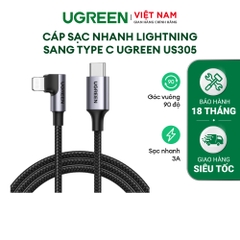 Cáp sạc nhanh iPhone UGREEN US304 - Sạc nhanh PD100W, đạt chuẩn Mfi - Đầu cáp vuông góc chống gập gãy - Vuông góc-Kiểu C- lightning-1